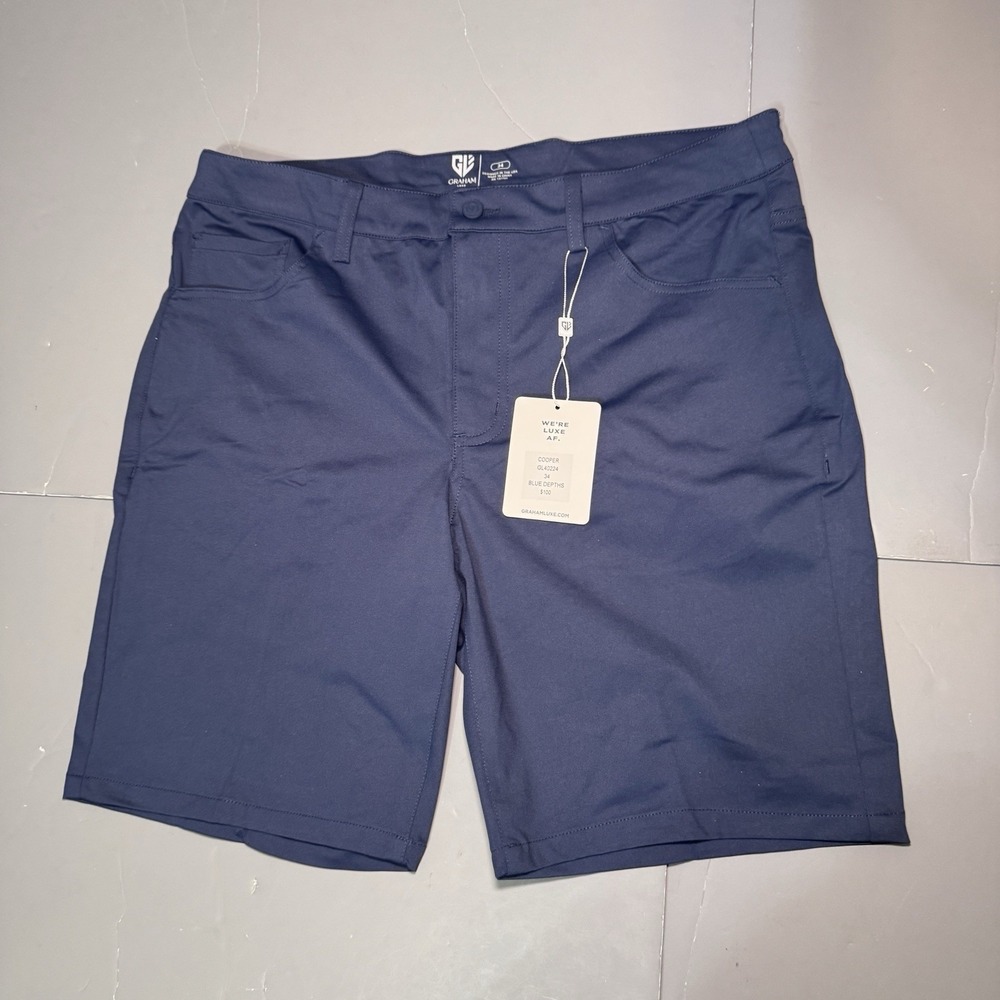 Graham Luxe Cooper Shorts 34 9 Navy Blue Depths Golf Performance Chino New Mens